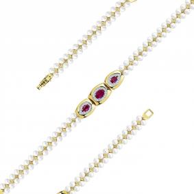 Браслет из лимонного золота Мастер Бриллиант 06M10-320459-00-55 с бриллиантом, рубином и жемчугом 06M10-320459-00-55 фото