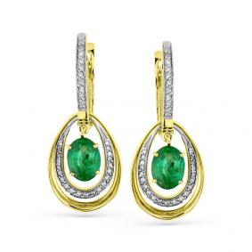 Серьги из лимонного золота Мастер Бриллиант 06M2-105-299-01 с бриллиантом и изумрудом 06M2-105-299-01 фото