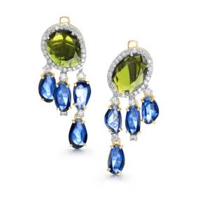 Серьги из лимонного золота Мастер Бриллиант 06M2-106-614-55 с бриллиантом и сапфиром 06M2-106-614-55 фото