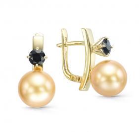 Серьги из лимонного золота Мастер Бриллиант 06M2-106-626-55 с сапфиром и жемчугом 06M2-106-626-55 фото