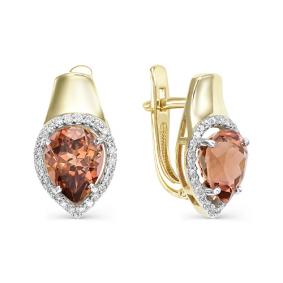 Серьги из лимонного золота Мастер Бриллиант 06M2-106-725-18 с бриллиантом и турмалином 06M2-106-725-18 фото