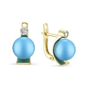 Серьги из лимонного золота Мастер Бриллиант 06M2-106-776-38 с бриллиантом и бирюзой 06M2-106-776-38 фото