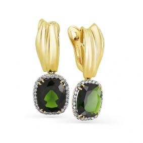 Серьги из лимонного золота Мастер Бриллиант 06M2-107-143-37 с бриллиантом и турмалином 06M2-107-143-37 фото