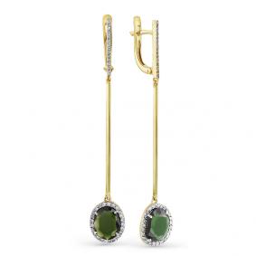 Серьги из лимонного золота Мастер Бриллиант 06M2-107-375/2-18 с бриллиантом и турмалином 06M2-107-375/2-18 фото
