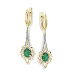 Серьги из лимонного золота Мастер Бриллиант 06M2-107-449-01 с бриллиантом и изумрудом 06M2-107-449-01 фото