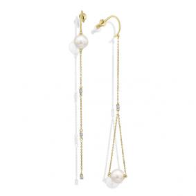 Серьги из лимонного золота Мастер Бриллиант 06M2-107-466-28 с бриллиантом и жемчугом 06M2-107-466-28 фото