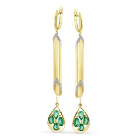 Серьги из лимонного золота Мастер Бриллиант 06M2-107-566-01 с бриллиантом и изумрудом 06M2-107-566-01 фото