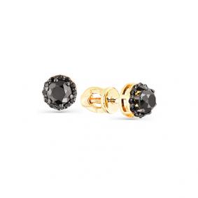 Серьги из лимонного золота Мастер Бриллиант 06M2-302093-00-48 с чёрным бриллиантом 06M2-302093-00-48 фото