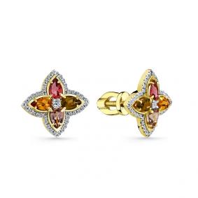 Серьги из лимонного золота Мастер Бриллиант 06M2-302122-00-60 с бриллиантом и турмалином 06M2-302122-00-60 фото