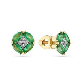 Серьги из лимонного золота Мастер Бриллиант 06M2-302140-00-01 с бриллиантом и изумрудом 06M2-302140-00-01 фото