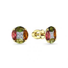 Серьги из лимонного золота Мастер Бриллиант 06M2-302140-00-60 с бриллиантом и турмалином 06M2-302140-00-60 фото
