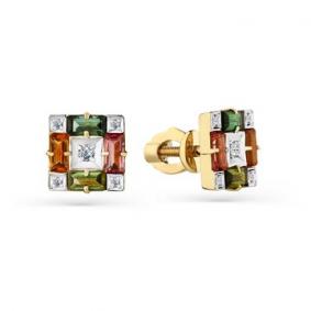 Серьги из лимонного золота Мастер Бриллиант 06M2-302141-00-60 с бриллиантом и турмалином 06M2-302141-00-60 фото