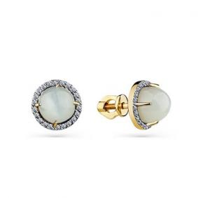 Серьги из лимонного золота Мастер Бриллиант 06M2-302157-00-12 с бриллиантом и лунным камнем 06M2-302157-00-12 фото