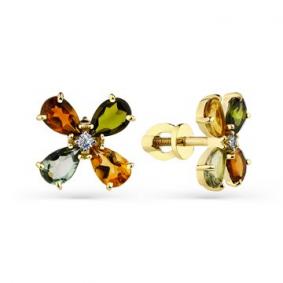 Серьги из лимонного золота Мастер Бриллиант 06M2-302160-00-60 с бриллиантом и турмалином 06M2-302160-00-60 фото