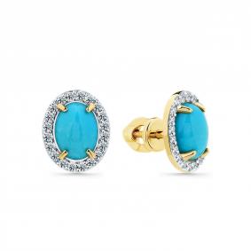 Серьги из лимонного золота Мастер Бриллиант 06M2-302180-00-38 с бриллиантом и бирюзой 06M2-302180-00-38 фото