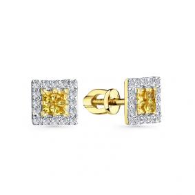 Серьги из лимонного золота Мастер Бриллиант 06M2-302199-02-47 с бриллиантом и сапфиром 06M2-302199-02-47 фото