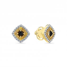 Серьги из лимонного золота Мастер Бриллиант 06M2-302214-02-56 с бриллиантом и чёрным бриллиантом 06M2-302214-02-56 фото