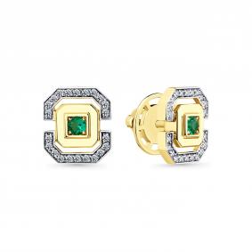 Серьги из лимонного золота Мастер Бриллиант 06M2-302271-00-01 с бриллиантом и изумрудом 06M2-302271-00-01 фото