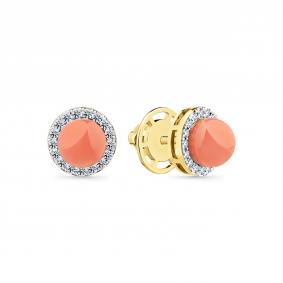Серьги из лимонного золота Мастер Бриллиант 06M2-302272-00-53 с бриллиантом и кораллом 06M2-302272-00-53 фото