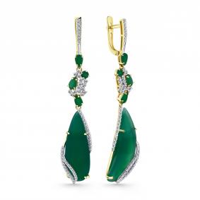 Серьги из лимонного золота Мастер Бриллиант 06M2-305840-00-04 с бриллиантом, изумрудом и агатом 06M2-305840-00-04 фото
