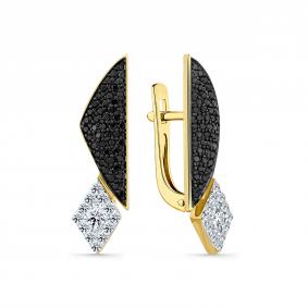 Серьги из лимонного золота Мастер Бриллиант 06M2-307124-00-55 с бриллиантом и чёрным бриллиантом 06M2-307124-00-55 фото