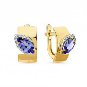 Серьги из лимонного золота Мастер Бриллиант 06M2-307343-00-31 с бриллиантом и танзанитом 06M2-307343-00-31 фото