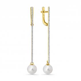 Серьги из лимонного золота Мастер Бриллиант 06M2-307597-00-28 с жемчугом и чёрным бриллиантом 06M2-307597-00-28 фото