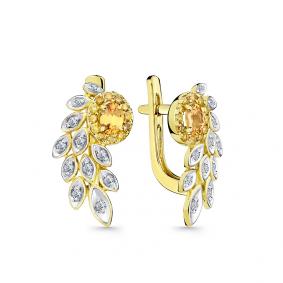 Серьги из лимонного золота Мастер Бриллиант 06M2-307616-00-56 с бриллиантом и сапфиром 06M2-307616-00-56 фото