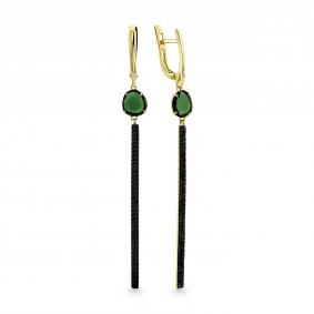 Серьги из лимонного золота Мастер Бриллиант 06M2-307621-00-55 с турмалином и чёрным бриллиантом 06M2-307621-00-55 фото