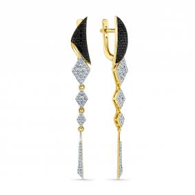 Серьги из лимонного золота Мастер Бриллиант 06M2-307724-00-55 с бриллиантом и чёрным бриллиантом 06M2-307724-00-55 фото