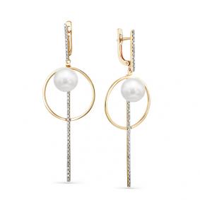 Серьги из лимонного золота Мастер Бриллиант 06M2-308016-00-28 с бриллиантом и жемчугом 06M2-308016-00-28 фото