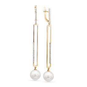 Серьги из лимонного золота Мастер Бриллиант 06M2-308068-00-28 с бриллиантом и жемчугом 06M2-308068-00-28 фото