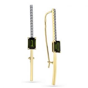 Серьги из лимонного золота Мастер Бриллиант 06M2-308205-00-60 с бриллиантом и турмалином 06M2-308205-00-60 фото