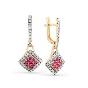 Серьги из лимонного золота Мастер Бриллиант 06M2-308220-00-03 с бриллиантом и рубином 06M2-308220-00-03 фото