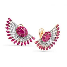 Серьги из лимонного золота Мастер Бриллиант 06M2-308260-00-03 с бриллиантом и рубином 06M2-308260-00-03 фото