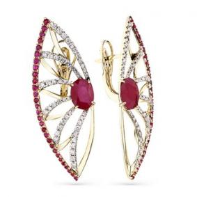 Серьги из лимонного золота Мастер Бриллиант 06M2-308301-00-03 с бриллиантом и рубином 06M2-308301-00-03 фото