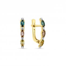 Серьги из лимонного золота Мастер Бриллиант 06M2-308401-01-60 с бриллиантом и турмалином 06M2-308401-01-60 фото