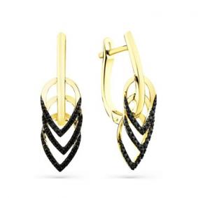Серьги из лимонного золота Мастер Бриллиант 06M2-308441-00-48 с чёрным бриллиантом 06M2-308441-00-48 фото