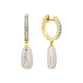 Серьги из лимонного золота Мастер Бриллиант 06M2-308448-01-28 с бриллиантом и жемчугом 06M2-308448-01-28 фото