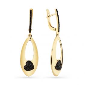 Серьги из лимонного золота Мастер Бриллиант 06M2-308519-00-48 с чёрным бриллиантом 06M2-308519-00-48 фото