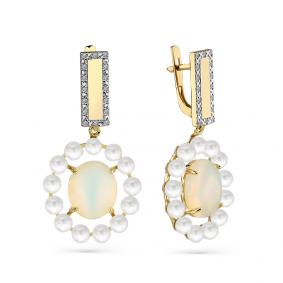 Серьги из лимонного золота Мастер Бриллиант 06M2-308539-00-55 с бриллиантом, опалом и жемчугом 06M2-308539-00-55 фото