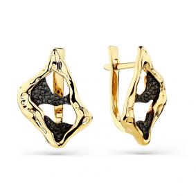 Серьги из лимонного золота Мастер Бриллиант 06M2-308565-00-48 с чёрным бриллиантом 06M2-308565-00-48 фото