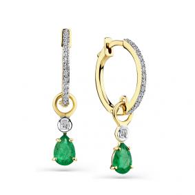 Серьги из лимонного золота Мастер Бриллиант 06M2-308576-00-01 с бриллиантом и изумрудом 06M2-308576-00-01 фото