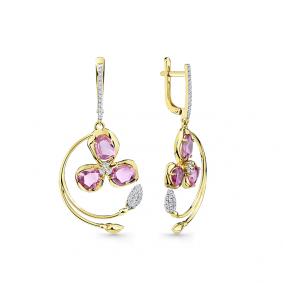 Серьги из лимонного золота Мастер Бриллиант 06M2-308586-00-45 с бриллиантом и сапфиром 06M2-308586-00-45 фото