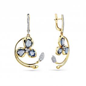 Серьги из лимонного золота Мастер Бриллиант 06M2-308586-00-50 с бриллиантом и сапфиром 06M2-308586-00-50 фото