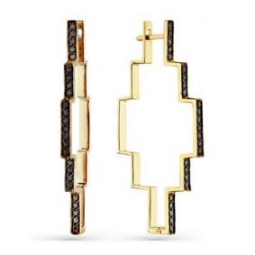 Серьги из лимонного золота Мастер Бриллиант 06M2-308599-00-48 с чёрным бриллиантом 06M2-308599-00-48 фото