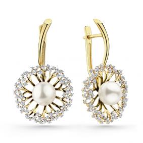 Серьги из лимонного золота Мастер Бриллиант 06M2-308626-00-21 с бриллиантом и жемчугом 06M2-308626-00-21 фото