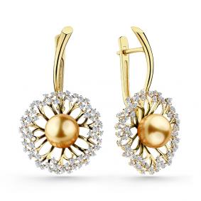 Серьги из лимонного золота Мастер Бриллиант 06M2-308626-00-22 с бриллиантом и жемчугом 06M2-308626-00-22 фото