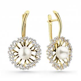 Серьги из лимонного золота Мастер Бриллиант 06M2-308626-01-21 с бриллиантом и жемчугом 06M2-308626-01-21 фото