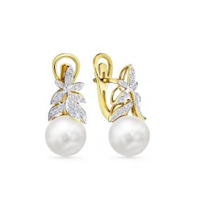 Серьги из лимонного золота Мастер Бриллиант 06M2-308695-00-28 с бриллиантом и жемчугом 06M2-308695-00-28 фото